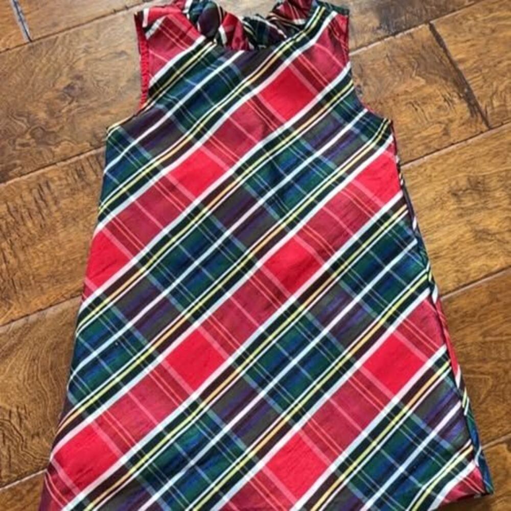 Crown & Ivy 2t Red Green Plaid Sleeveless Ruffle Neck Dress